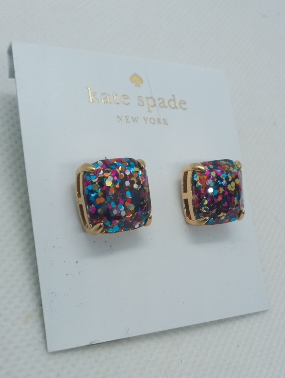 KATE SPADE SQUARE GLITTER POST EARRINGS - Picture 5 of 8
